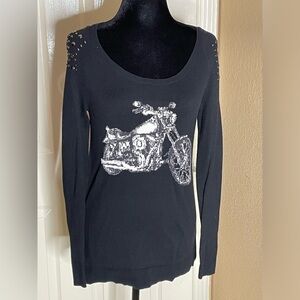 Rock & Republic Sweater Womens XS Black Studded Motorcycle Bikercore Edgy Sexy  